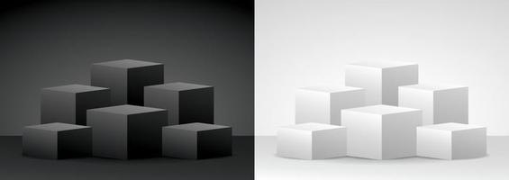 Schwarz-Weiß-modernes minimales quadratisches Anzeigepodium Set 3D-Illustrationsvektor zum Platzieren Ihres Objekts