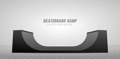 schwarze skateboardrampe 3d-illustrationsvektor auf gittermusterboden vektor