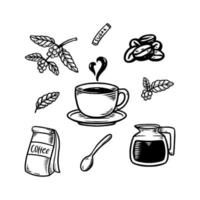 kaffe doodle set handritad illustration vektor