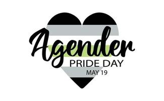 Agender Pride Day am 19. Mai Vektorbanner mit Herz in Farbe der horizontalen Streifen der Agender Pride Flag. lgbtq-gemeinschaftsgeschlechtsgruppensymbol vektor