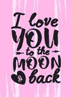 alla hjärtans dag gratulationskort med romantiska tecken jag älskar dig till månen och tillbaka vektor