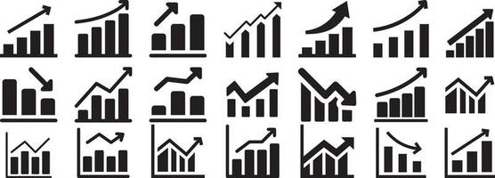 Satz wachsender Balkendiagrammsymbole. Grafik-Icon-Set vektor