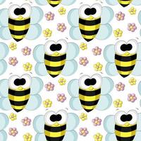 Nahtloses Vektormuster mit süßer Cartoon-Biene und Blume