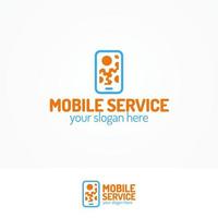 mobiles Service-Logo-Set mit Silhouette-Telefon und Zahnrädern vektor