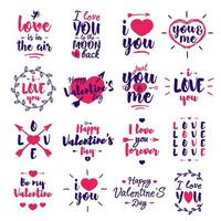 Happy Valentine's Day Label Set mit Schriftzug Typografie Textzeichen isoliert auf weißem Hintergrund für Grußkarten, Briefmarken, Poster und romantisches Zitat. Vektor-Typografie-Glückwunsch-Sammlung vektor