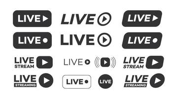 vektor live streaming ikonuppsättning svart färg