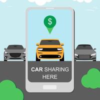 Carsharing-Konzept. miet- und fahrgemeinschaftsbanner mit smartphone vektor