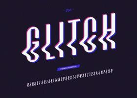 Vektor-Glitch-Schriftart trendige Typografie vektor