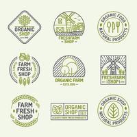 ekologisk butik och gård färsk logotyp set färg linje stil för naturprodukt företag vektor