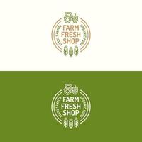farm fresh shop logo set farblinie mit symbol traktor und weizen für naturproduktunternehmen vektor