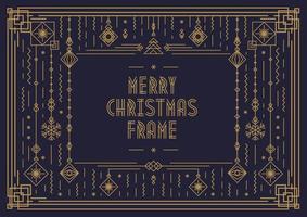 frohe weihnachten kartenvorlage mit rahmen und neujahrsspielzeug art deco linienstil goldfarbe vektor