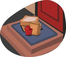färdigmat att gå i kartongpaket miljövänlig måltid röd leveransprov beställning produktlåda kontaktlös leverans karantän dörr till dörr transport lager vektor platt 2d illustration