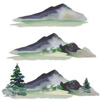 satz berglandschaften, berge im nebel, aquarellillustration vektor