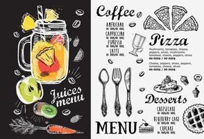 meny juice, smoothie. vektor illustration. handritad stil.