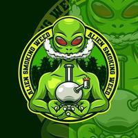 Alien raucht Cannabis-Maskottchen-Logo-Vorlage vektor