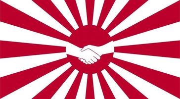 Handshake-Symbol mit Hintergrund der aufgehenden Sonne. japanische kaiserliche marineflagge isoliertes vektordesign. abstrakte japanische flagge für dekorationsdesign. Sonnenschein-Vektor-Hintergrund. Vintage Sonnendurchbruch.
