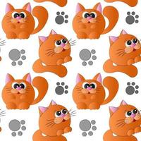 seamless mönster med söt tecknad orange glad katt vektor
