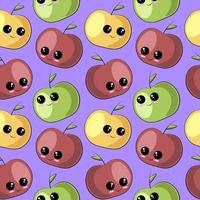 sömlösa vektormönster med söta tecknade äpple vektor