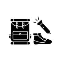 camping tillbehör ikon vektor. väskor, ficklampor, skor. solid ikonstil, glyf. enkel design redigerbar. design enkel illustration vektor