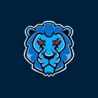 lejonhuvud illustration i blå färg för maskot logotyp. vektor