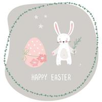 tecknad söt kanin baby kort med påskägg vektor