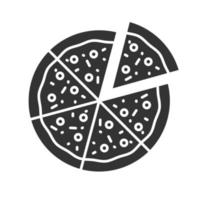 Pizza mit einem durch eine Scheibe getrennten Glyphen-Symbol. Silhouettensymbol. negativer Raum. vektor isolierte illustration