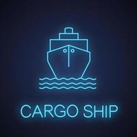 Frachtschiff Neonlicht-Symbol. Tanker. Kreuzfahrtschiff. leuchtendes zeichen für den seeverkehr. vektor isolierte illustration