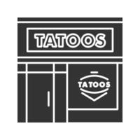tatuering studio fasad glyfikon. siluett symbol. tatueringssalong exteriör. negativt utrymme. vektor isolerade illustration
