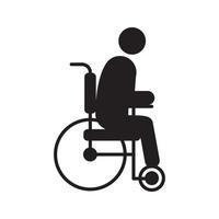 funktionshindrad person i rullstol siluettikon. handikappsymbol. isolerade vektor illustration