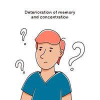 minskad koncentration och minneskoncept. minnesskada. konsekvenserna av covid 19. vektor handritad illustration