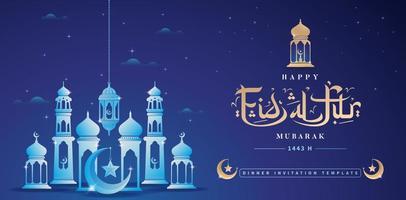 Eid Mubarak-Grußkarten mit dunkelblauem Hintergrund, anwendbar für Website-Banner, Anzeigenkampagnen, Werbung, Werbemedien, Social-Media-Beiträge, Instagram-Feeds, Twibbon-Design, Menüdesigns vektor