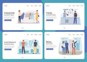 online shopping platt målsida set vektor