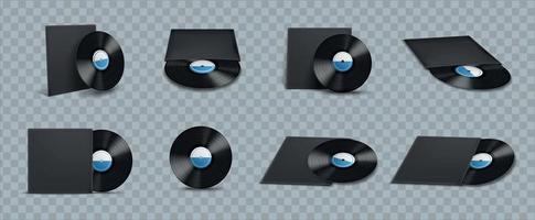 realistisches vinyl-schallplattencover-mockup-icon-set vektor