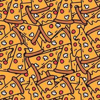sömlösa pizza mönster. färgad pizzabakgrund. doodle vektor pizza illustration