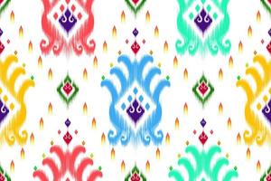 ikat abstrakt geometrisk etnisk mönsterdesign. Aztec tyg matta mandala prydnad etnisk chevron textil dekoration tapeter. tribal boho infödda etniska kalkon traditionella broderi vektor