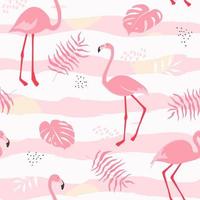 nahtloses muster mit rosa flamingos, tropischen palmblättern, monstera. sommer abstrakte verzierung. Vektorgrafiken. vektor