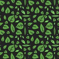 nahtloses Muster mit grünen Blättern. grüne Blätter auf schwarzem Hintergrund. vektor