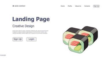 Designkonzept der Zielseite der Website des Sushi- und Brötchenshops - Vektor