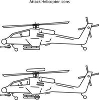 Militärhubschrauber-Vektorsymbole gesetzt. Luftfahrzeug mit Rotor, Rotorblatt, Waffen und Technologie für die Luftfahrt der Armee oder Soldaten zur Verteidigung vektor