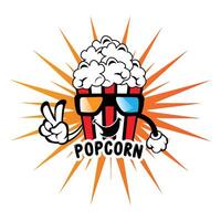 popcorn-logo-ikonenvektor, explodieren, kinosnacks, konzeptillustration vektor