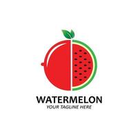 Vektorillustration von frischem Obst Wassermelonenfruchtlogo rot, auf dem Markt erhältlich, Siebdruckdesign, Aufkleber, Banner, Obstunternehmen vektor