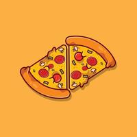 Pizza Food Logo Vektordesign aus Italien, hergestellt aus Weizen und Gemüse, geeignet für Aufkleber, Flayer, Hintergründe, Siebdruck, Lebensmittelunternehmen vektor