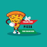 Pizza Food Logo Vektordesign aus Italien, hergestellt aus Weizen und Gemüse, geeignet für Aufkleber, Flayer, Hintergründe, Siebdruck, Lebensmittelunternehmen vektor
