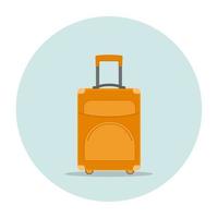 Reisekoffer-Symbol. Reisetasche mit ausziehbarem Metallgriff, Rollen und Reißverschlusstaschen.