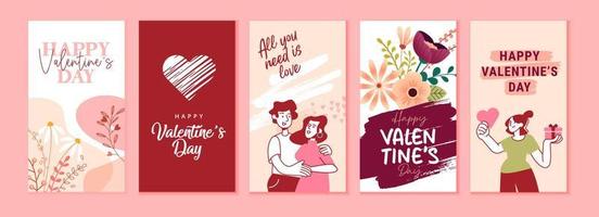 satz valentinstagkarten. romantische Karten und Botschaften für alle Verliebten oder die, die es noch werden. Vektorgrafiken für Grußkarten, Hintergründe, Webbanner, Social-Media-Banner, Marketing. vektor