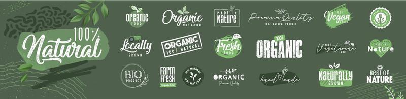 Bio-Lebensmittel, frische und natürliche Produktschilder für den Lebensmittelmarkt, E-Commerce, Restaurant, gesundes Leben. Vektorillustrationskonzepte für Webdesign, Verpackungsdesign, Marketing. vektor