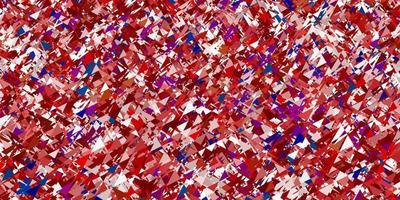 hellblaue, rote Vektorschablone mit Kristallen, Dreiecken. vektor