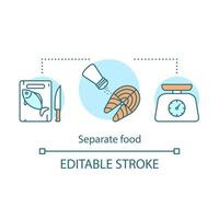 Symbol für separates Lebensmittelkonzept. fischverarbeitungsidee dünne linienillustration. Umgang mit Lebensmitteln, Zubereitung. Kochen. Vektor isoliert Umrisszeichnung. essbarer Schlaganfall