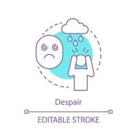 Symbol für das Konzept der Verzweiflung. Hoffnungslosigkeit Idee dünne Linie Illustration. Traurigkeitsgefühl. Panik. besorgter Pessimist. Elend, Herzschmerz. Angstgefühl. Vektor isoliert Umrisszeichnung. editierbarer Strich