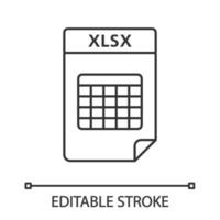 xlsx-Datei lineares Symbol. Tabellendateiformat. dünne Liniendarstellung. Kontursymbol. Vektor isoliert Umrisszeichnung. editierbarer Strich